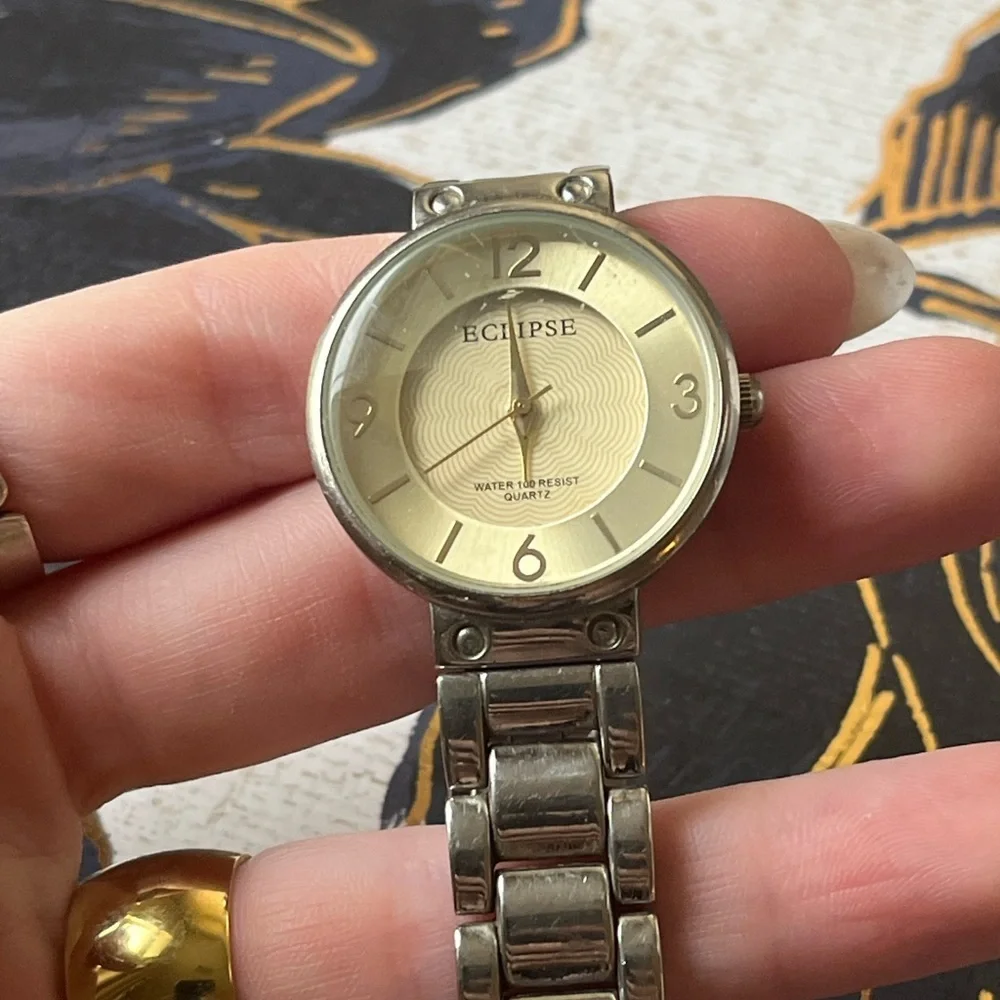 Estate Vintage Eclipse Heavy Classic Two-Tone Silver and Gold Face Men’s Watch
